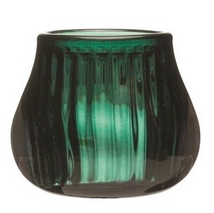 Embossed Glass Votive - Shades of Green, Color: Emerald