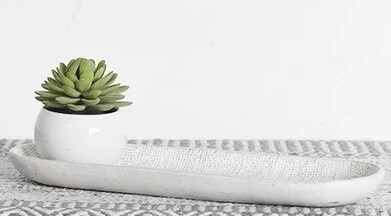 Textured White Oval Candle Tray