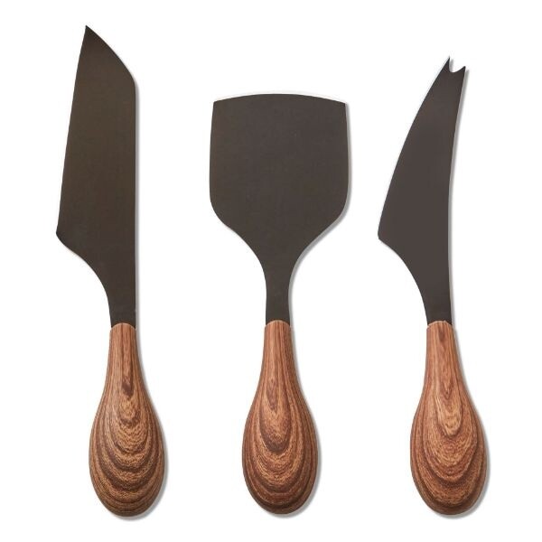 Black &amp; &quot;Wood&quot; Cheese Utensils