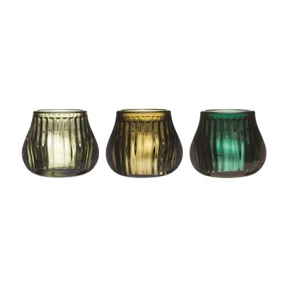 Embossed Glass Votive - Shades of Green