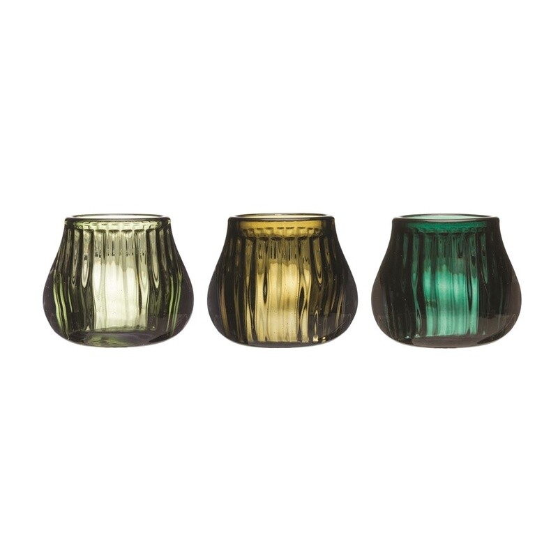 Embossed Glass Votive - Shades of Green