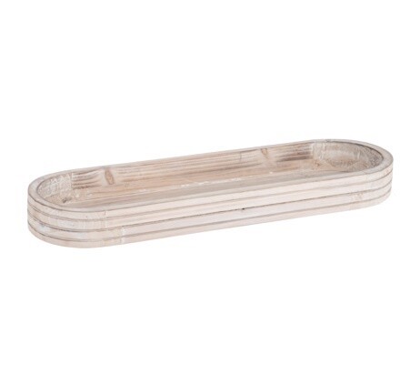Oval Whitewashed Wood Tray