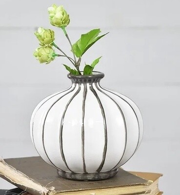 White w/ Grey Lines Round Vase