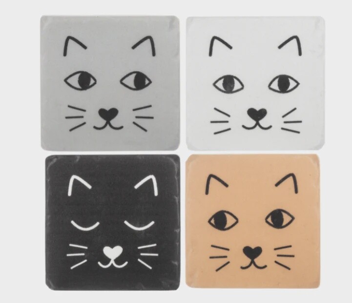 Cat Face Coaster Set - 4 pieces