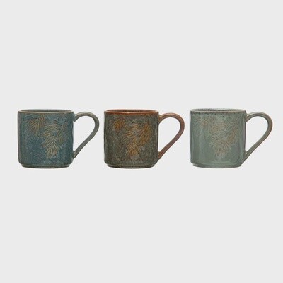 Stoneware Mug w/ Embossed Pine Bough - 3 colors, 8 oz