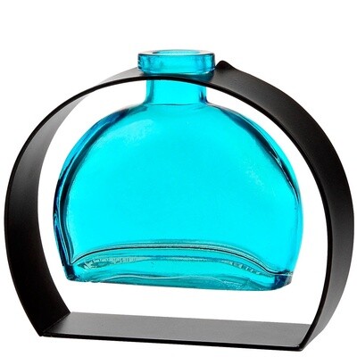 Fiji Vase on Metal Stand - Glass Bottle, Color: Aqua