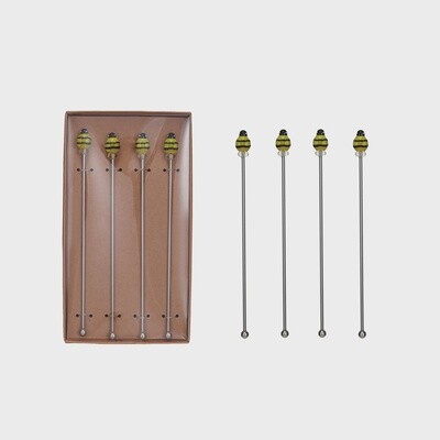 Cocktail Stirrers with Glass Bees set/4