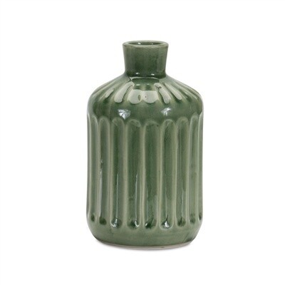 Green Ribbed Terra Cotta Vase