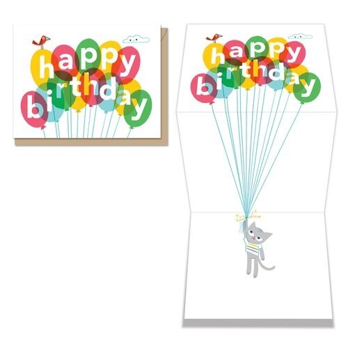 Birthday Balloon Kitty - Tri-fold Card