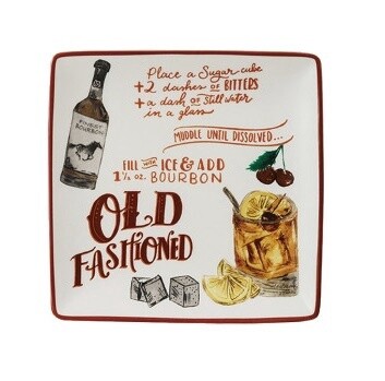 Stoneware Plate with Cocktail Recipe, Pattern: Old Fashioned