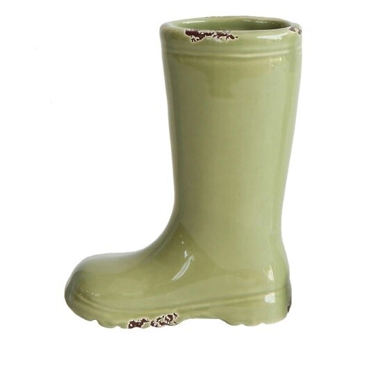 Stoneware Boot Vase, Color: Green