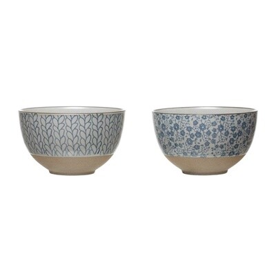 Blue &amp; White Hand Painted Stoneware Bowl