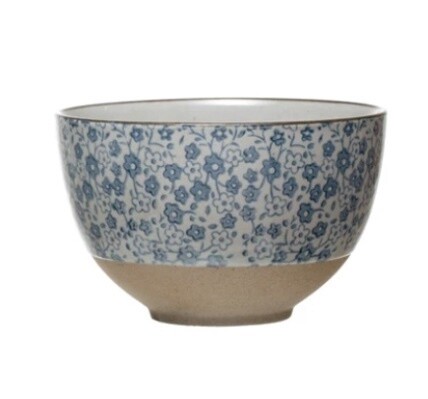 Blue &amp; White Hand Painted Stoneware Bowl, Pattern: Floral