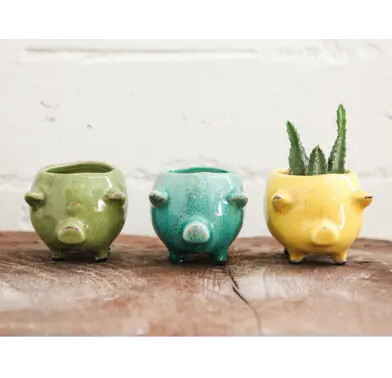 Terracotta Pig Planter - Bright