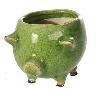 Terracotta Pig Planter - Bright, Color: Green