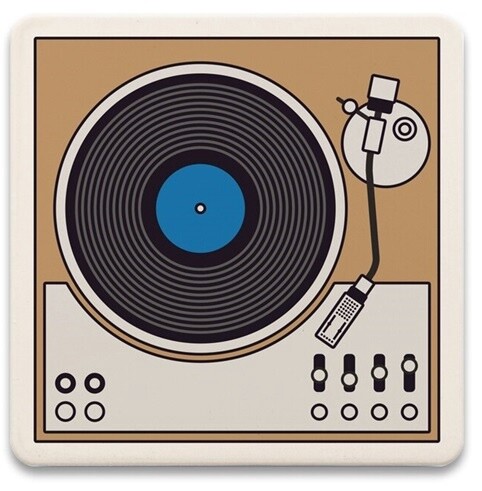 Turntables Coaster - Square, Style: Black/Blue Record