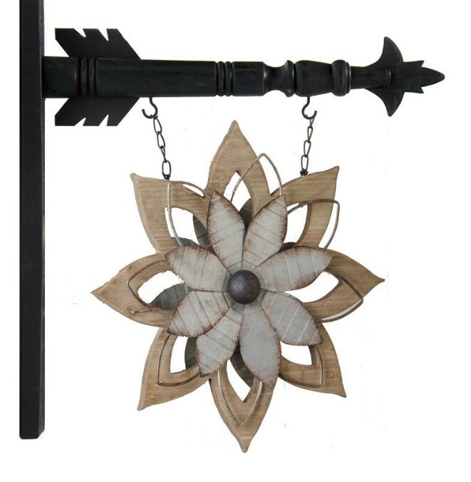 Metal and Wood Flower Hanging Sign