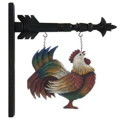 Rainbow Rooster Hanging Sign