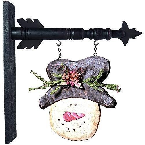 Snowman Head with Evergreen Hat Hanging Sign