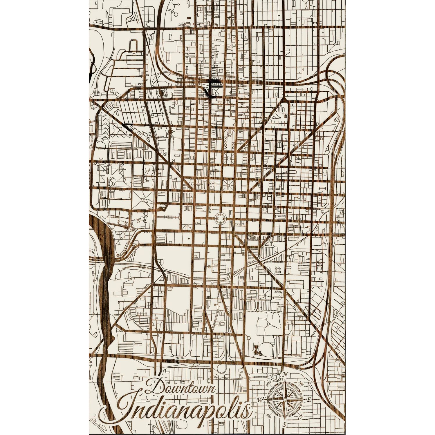 Downtown Indy Wood Map, Size: Mini, Color: White