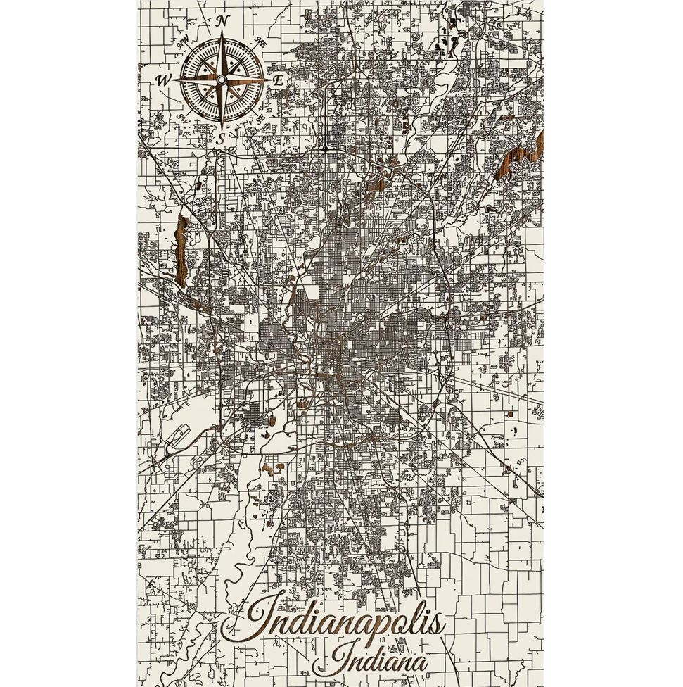 Indy Street Wood Map, Size: Small, Color: White