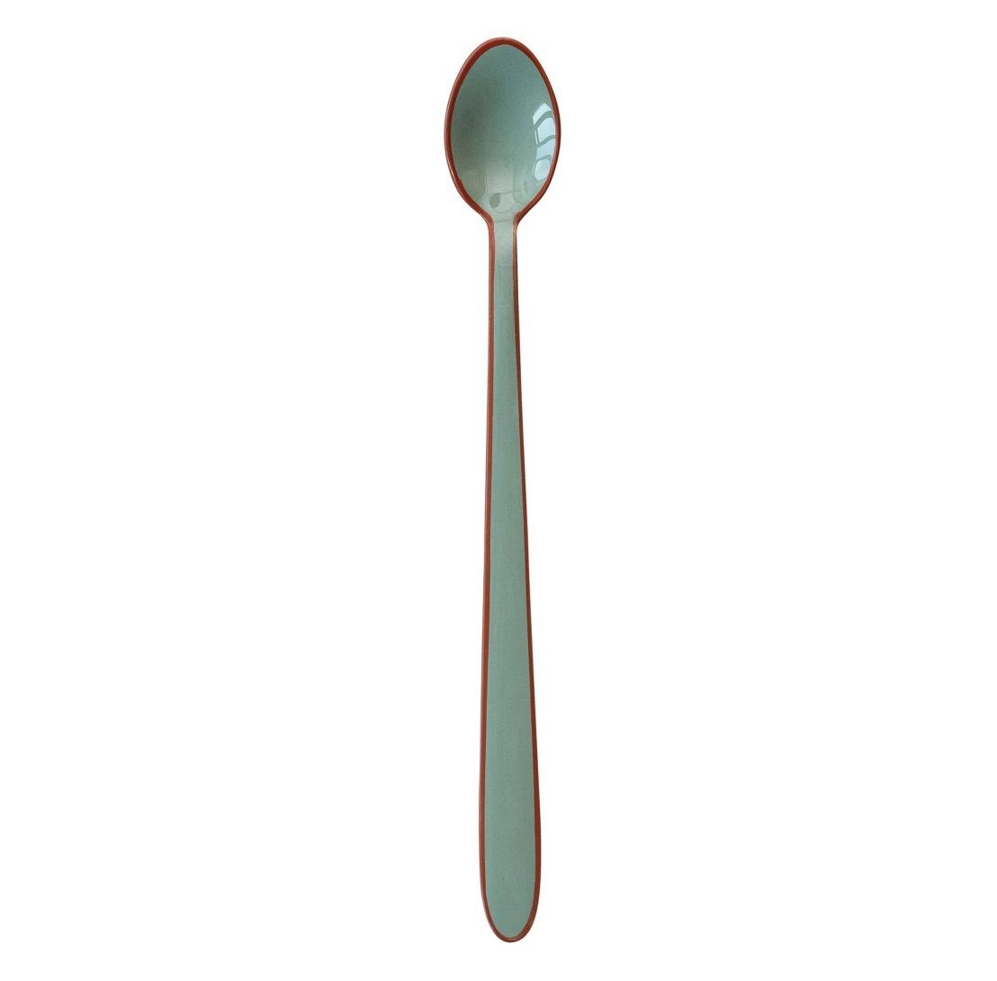 Colorful Enameled Cocktail Spoon, Color: Aqua w/ Coral Edge