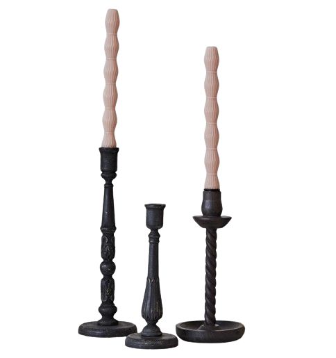 Wood Candlestick - Distressed Black