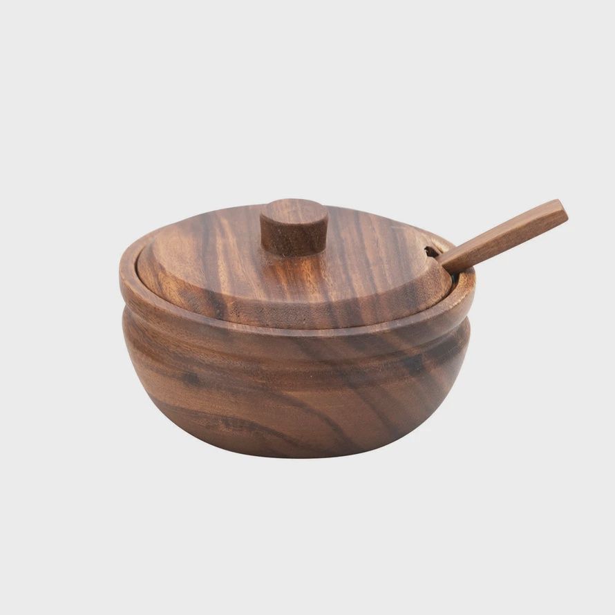 Acacia Wood Bowl w/ Lid &amp; Spoon