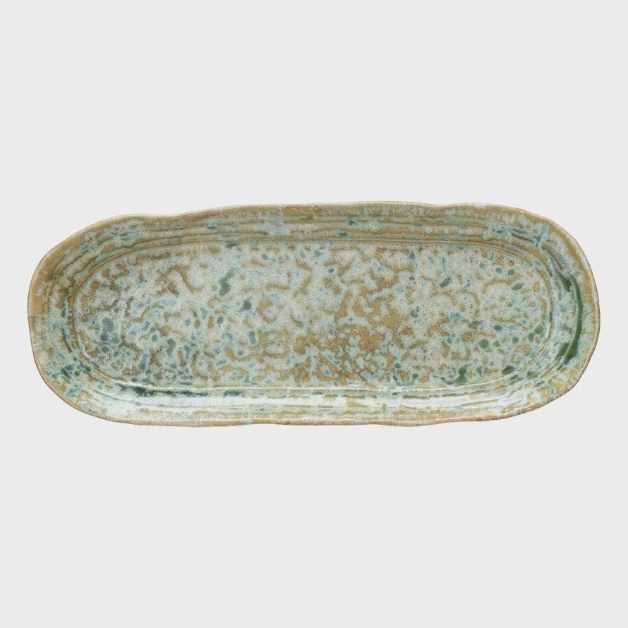Green Oval Stoneware Platter