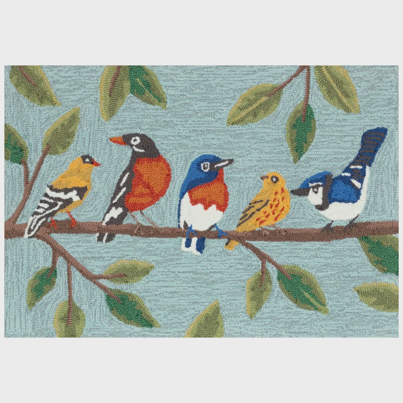 Birds on a Branch Blue Indoor/Outdoor Rug 2&#39;x3&#39;