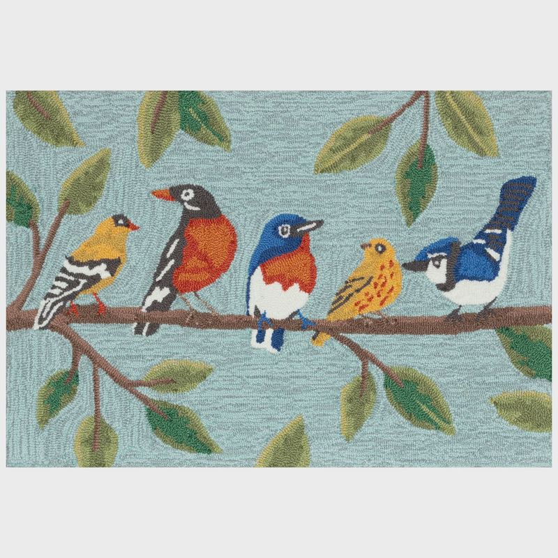 Birds on a Branch Blue Indoor/Outdoor Rug 2&#39;x3&#39;