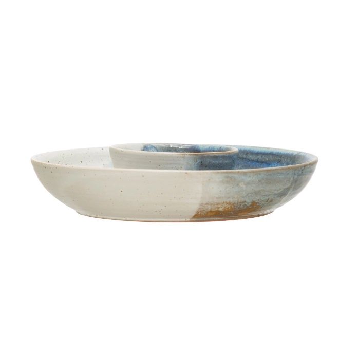 Blue &amp; White Stoneware Chip &amp; Dip Server