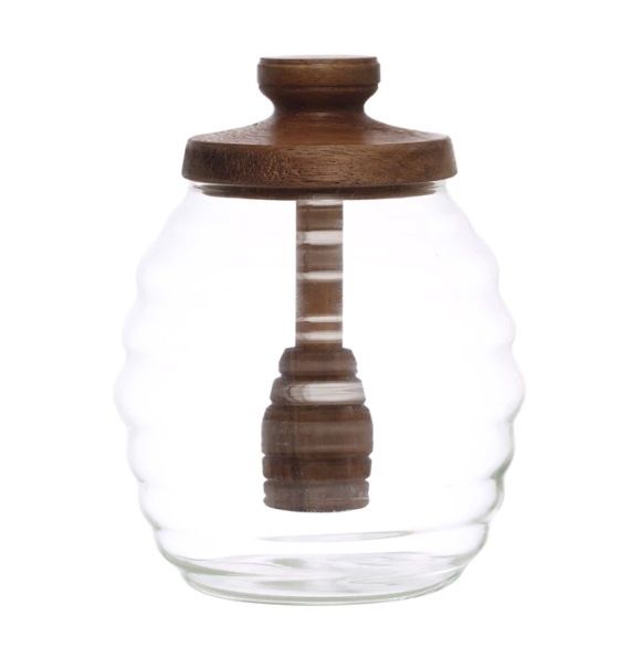 Glass Honey Jar with Wooden Dipper