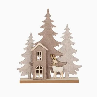 Felt House &amp; Trees w/ Deer