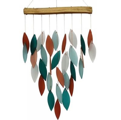 Coral &amp; Teal Glass Waterfall Wind Chime