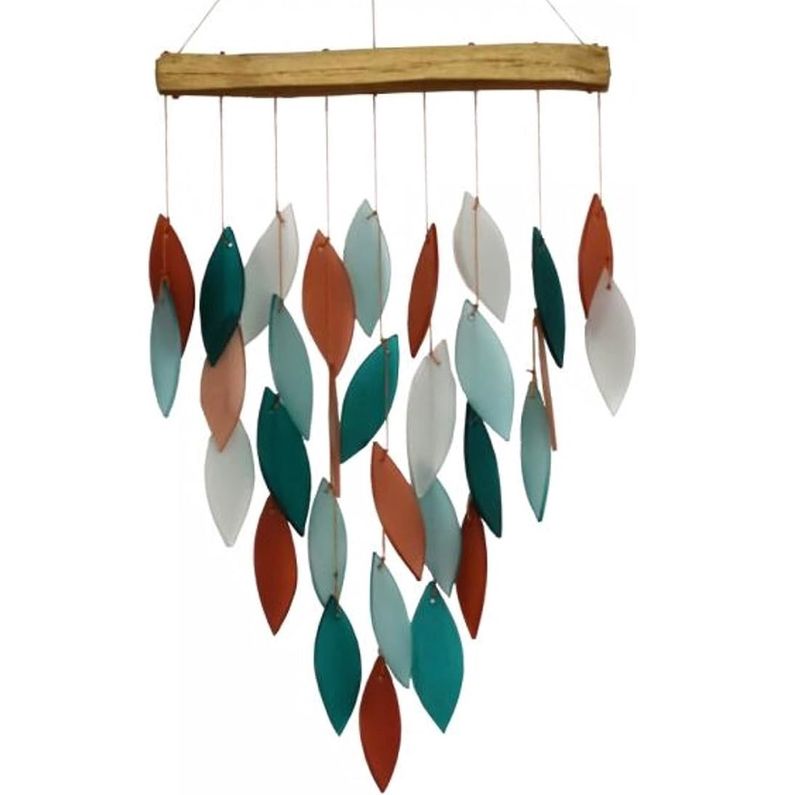 Coral &amp; Teal Glass Waterfall Wind Chime