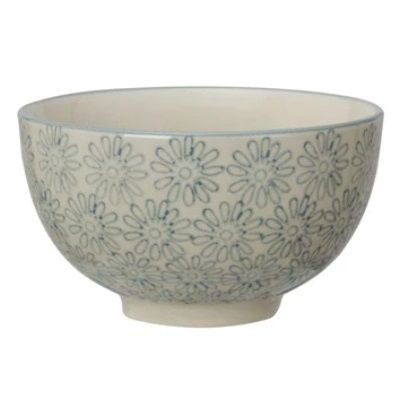 Hand-Stamped Stoneware Bowl, Color: Light Blue