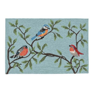 Birds on Branch Aqua Indoor/Outdoor Rug 2&#39;x3&#39;