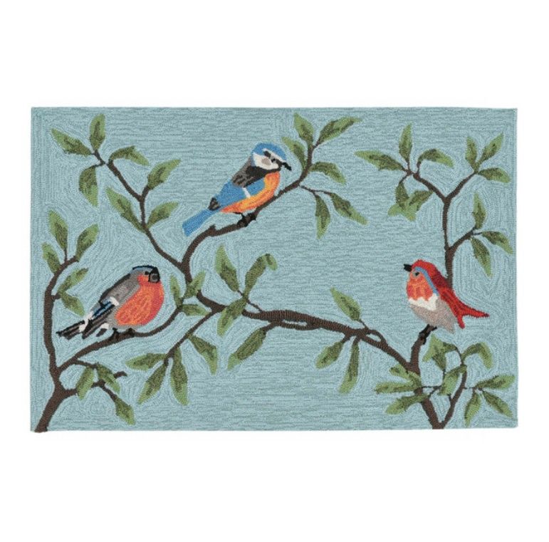 Birds on Branch Aqua Indoor/Outdoor Rug 2&#39;x3&#39;