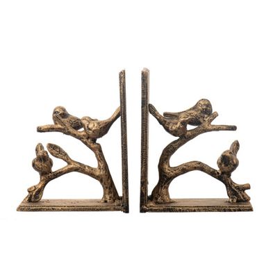 Gold Birds on Branches Bookends