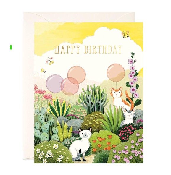 Cats in Garden Birthday Card