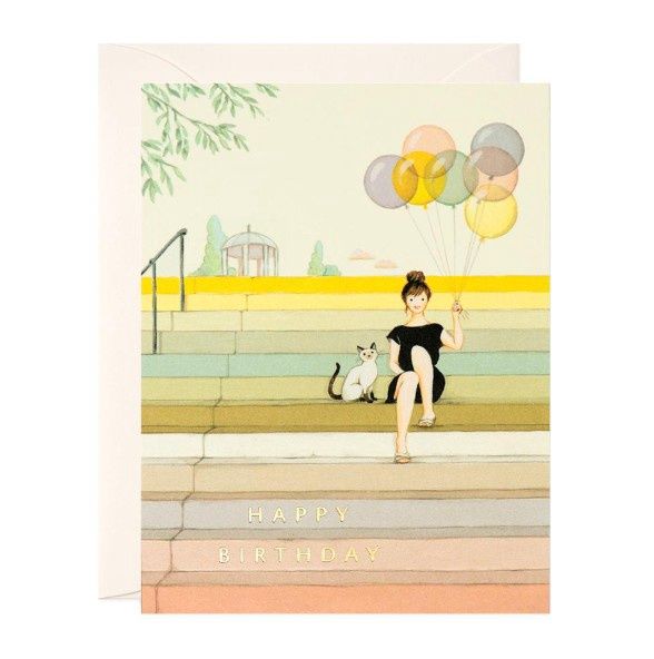 Girl On Stairs Birthday Card