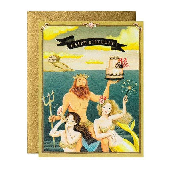 Neptune and Mermaids Birthday Card