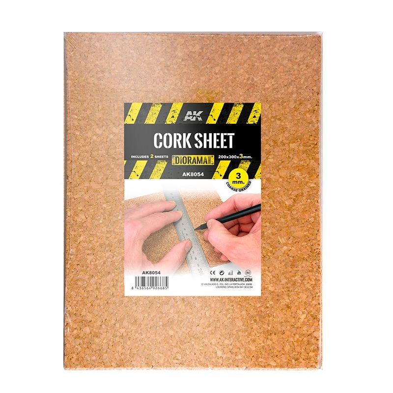 AK Diorama: Cork Sheets - Coarse Grained - 200 X 300 X 3mm (2 Sheets)