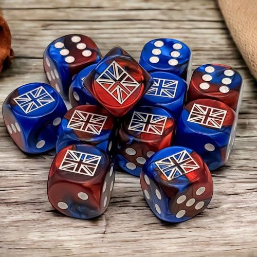 Chessex - Gemini WW2 16mm D6 Dice Block, Colour: United Kingdom (Blue-Red/White)