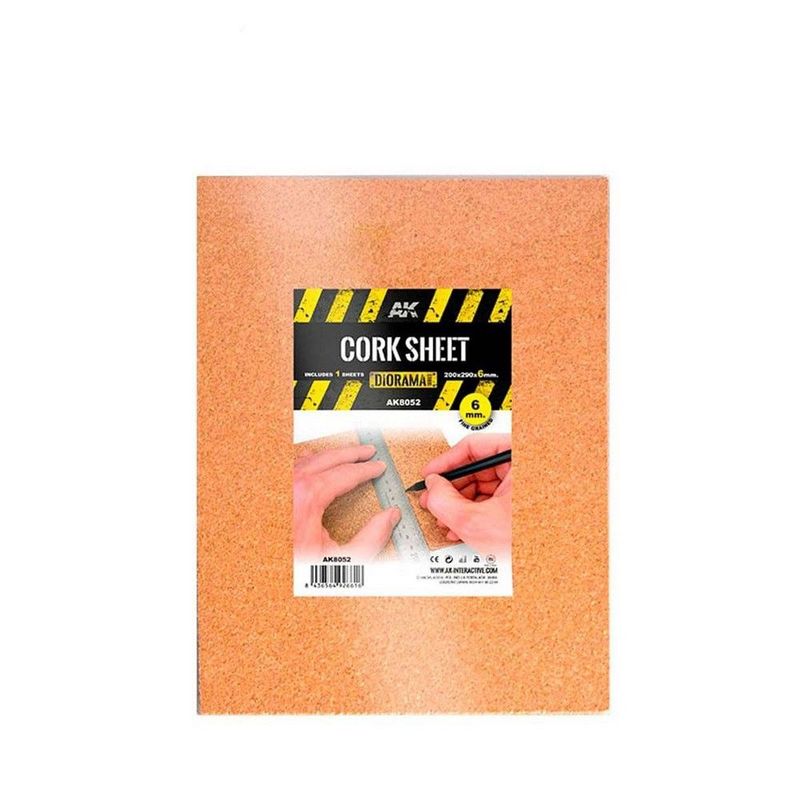 AK Diorama: Cork Sheets - Fine Grained - 200 X 290 X 6mm (1 Sheets)