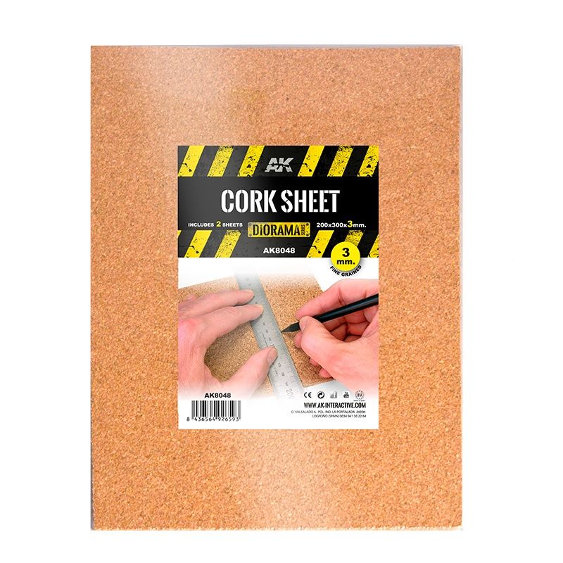 AK Diorama: Cork Sheets - Fine Grained - 200 X 300 X 3mm (2 Sheets)