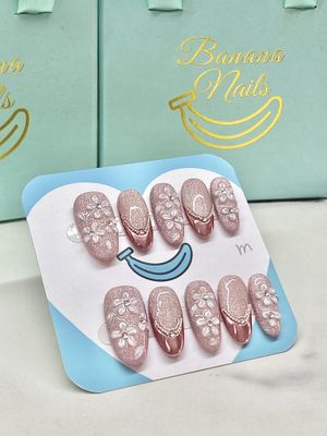 Pink Flower Oval French Tip