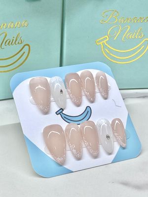 Neutral with Mini Flower French Tip  Almond
