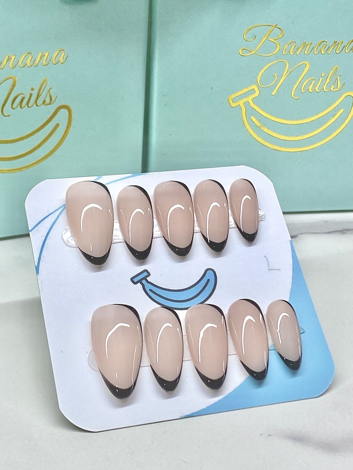 Neutral with Black line French Tip Almond